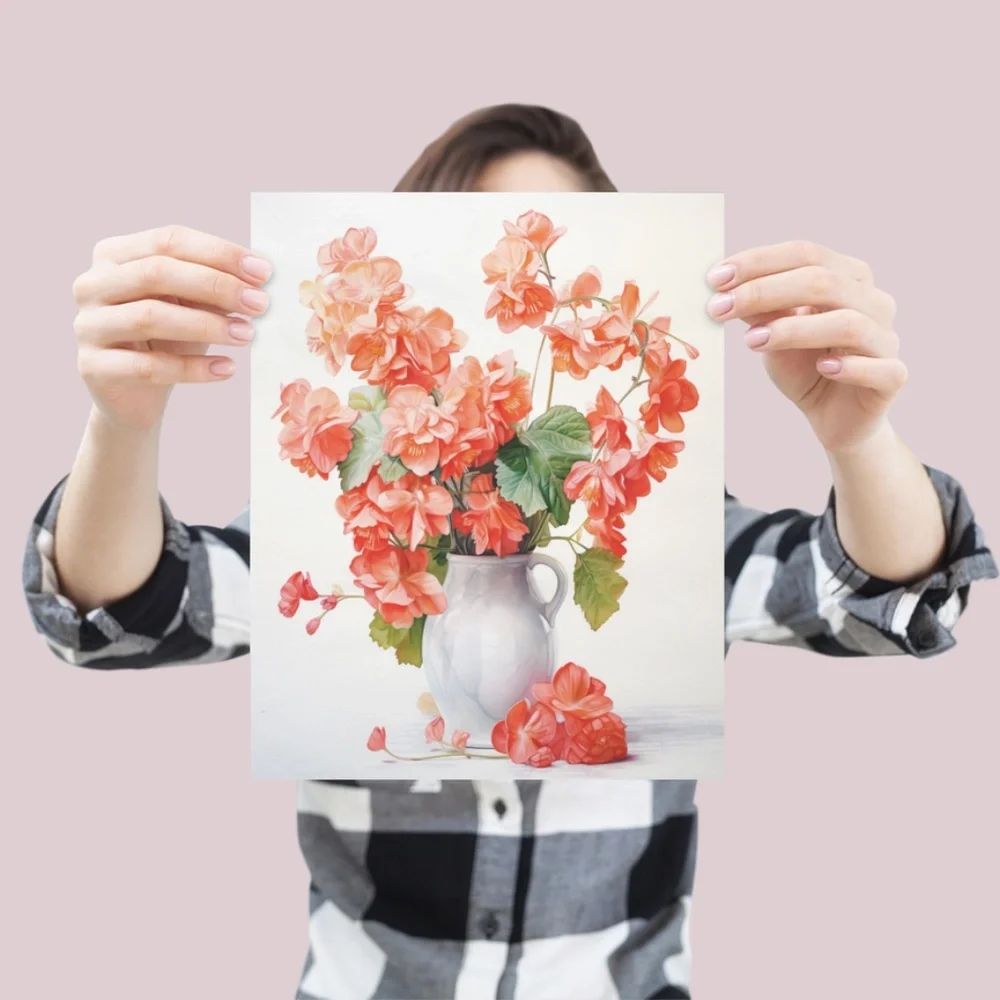 Watercolor Begonia Flowers Wall Art Illustration Print Poster Unframed - Picture 4 of 5